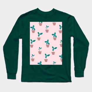 Pattern with sprouts in pots Long Sleeve T-Shirt